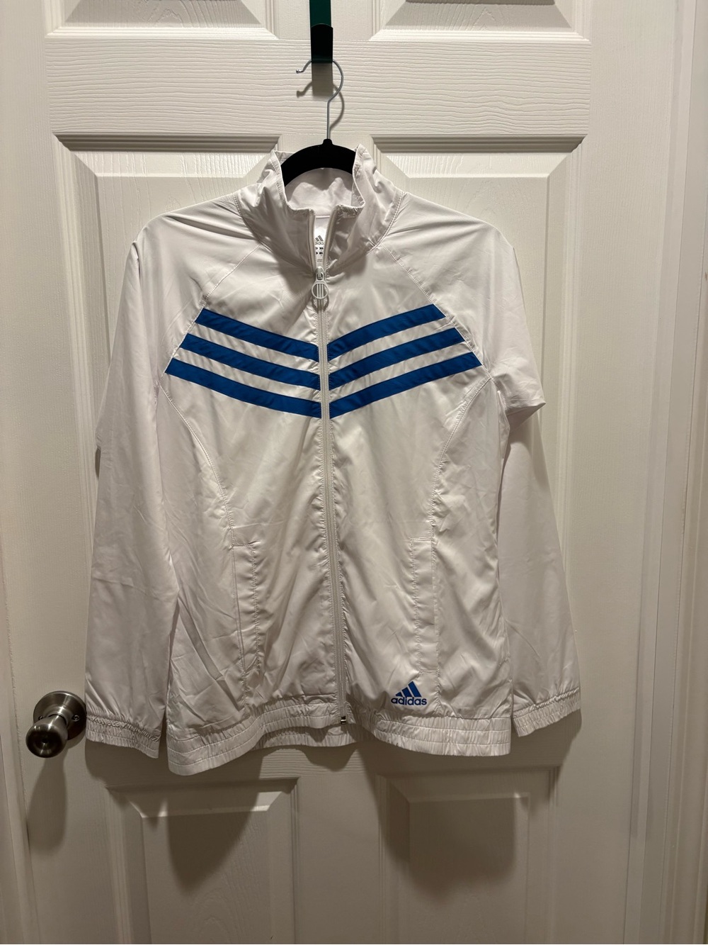 adidas Vintage White Windbreaker Jacket with Blue Chevron Stripes